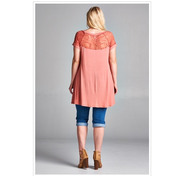 Emerald Fashion Tops - 3X Mauve Beautiful Lace Trim Blouse Top Tee Shirt